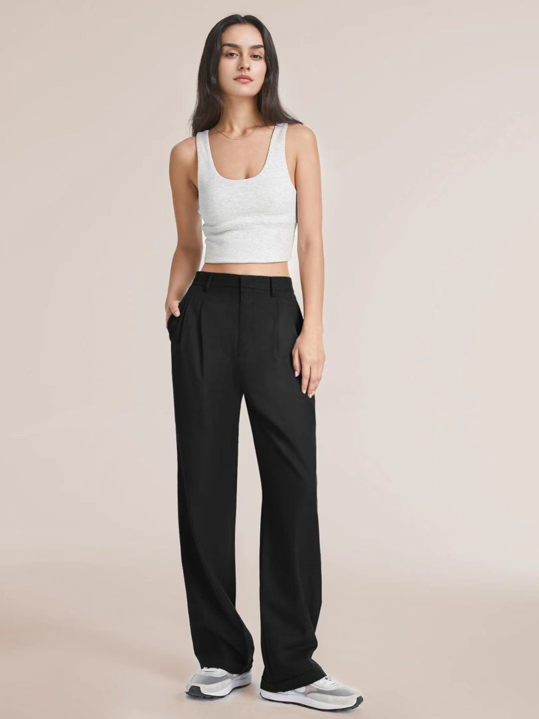 High Waist Straight Trousers With Pockets