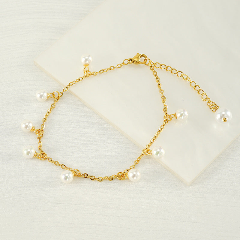 Fashion Simple Tassel Stainless Steel Pearl Anklet