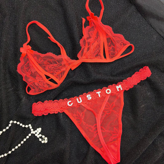 DIY Diamond Letter Lace Transparent Bra Thong Set