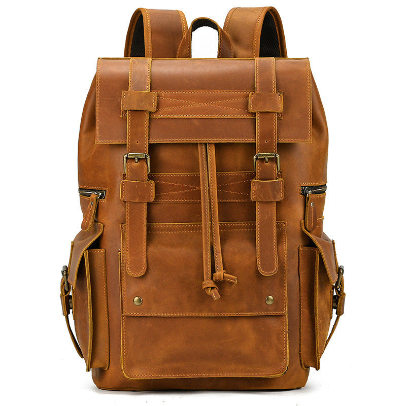 Retro Men's Backpack Cowhide Large Capacity 15-inch Computer Bag