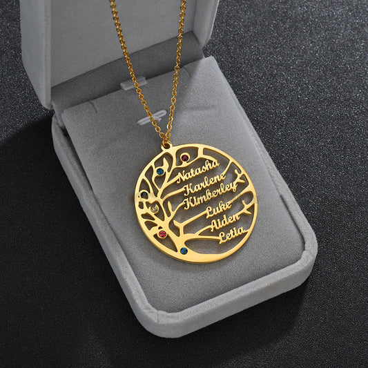 Personalized Stainless Steel Golden Tree of Life Custom Name Necklace