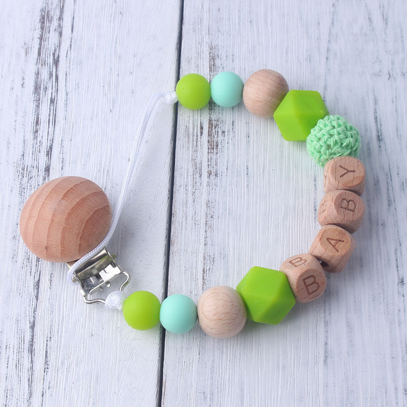 Wood Silicone Beads Pacifier Clip for Baby