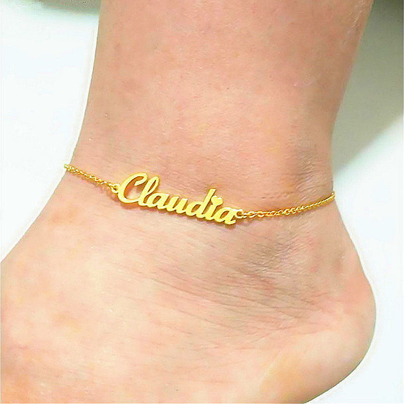 Summer Personalized Custom Name Anklets For Women Stainless Steel Cable Chain Gold Colour Sandy Beach Exquisite Jewelry Present