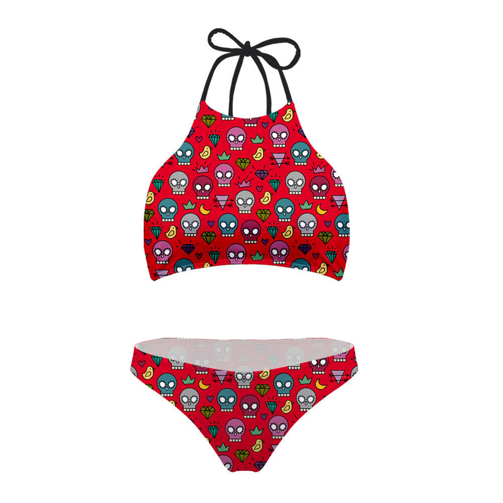 Printed Custom Swimwear No Steel Ring Split Bikini