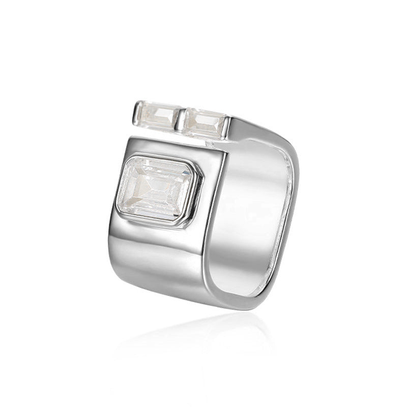 Design Sterling Silver Women's Open Square Zircon Ring