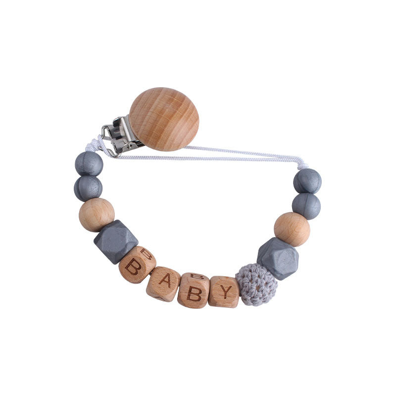 Wood Silicone Beads Pacifier Clip for Baby