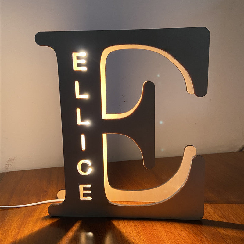 Custom Wooden Engraved USB LED Night Light 24 Letter Bedroom Home Decoration Birthday Gift for Friend Decorative Wall Lamp