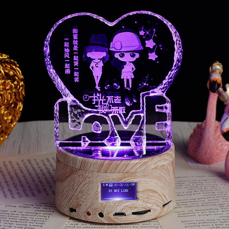 Personalized Gifts Crystal Photo Night Lamp Bluetooth Rotating Color Changing Music Player 3D Inner Carved