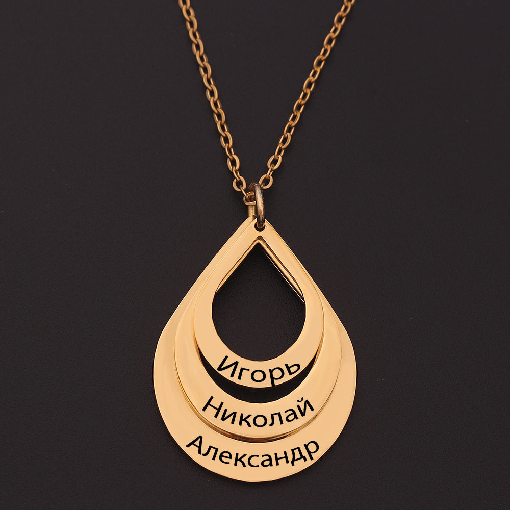 Personalized Family Necklaces Customized Engraved 3 Names Water Drop Pendant