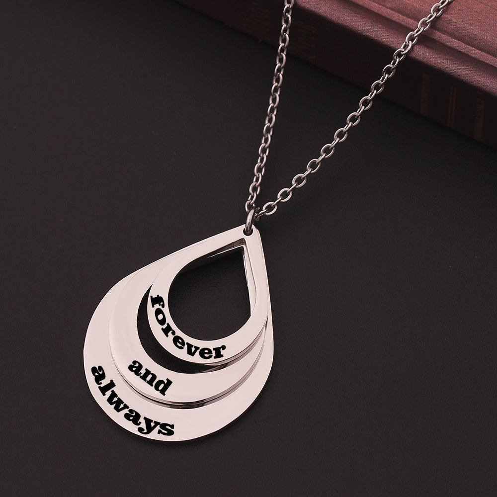 Personalized Family Necklaces Customized Engraved 3 Names Water Drop Pendant