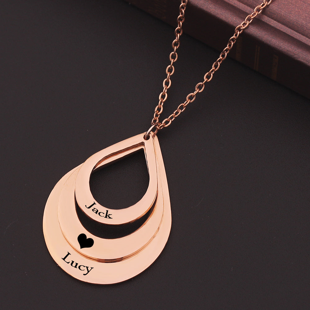 Personalized Family Necklaces Customized Engraved 3 Names Water Drop Pendant