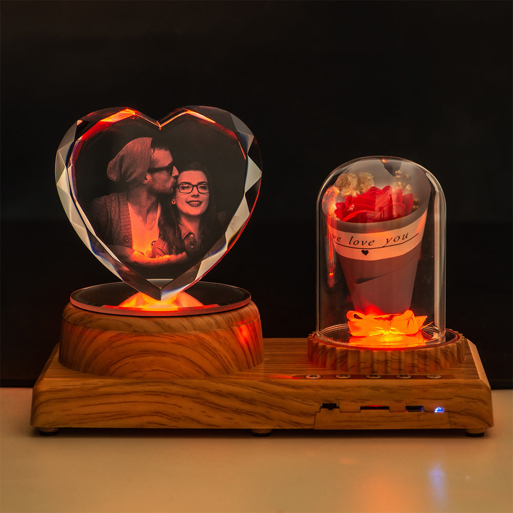 Personalized Photo Night Light Bluetooth Music Gift Box 3D Crystal Inner Carving Gift