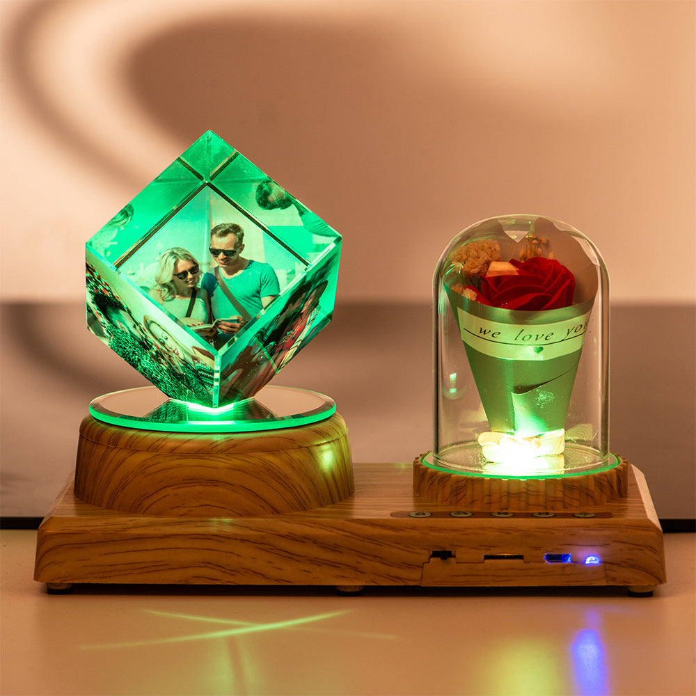 Personalized Photo Night Light Bluetooth Music Gift Box 3D Crystal Inner Carving Gift