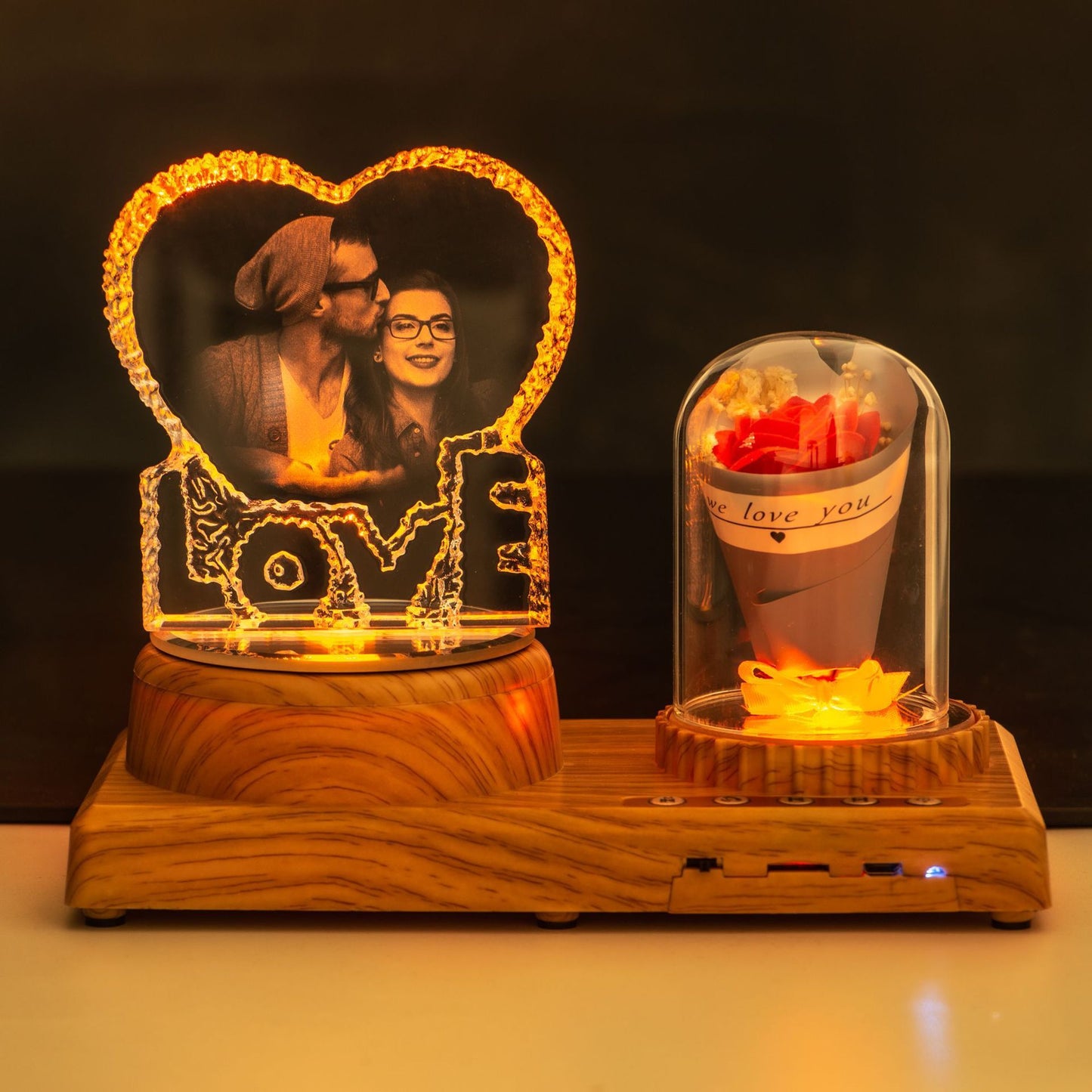 Personalized Photo Night Light Bluetooth Music Gift Box 3D Crystal Inner Carving Gift