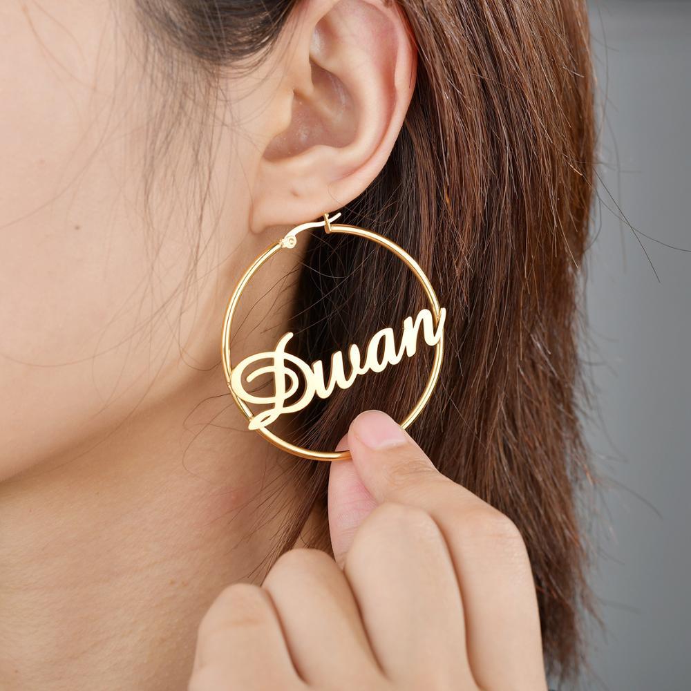 Stainless Steel Custom Name Hoop Earrings Personalized Letter Circle Earring for Women