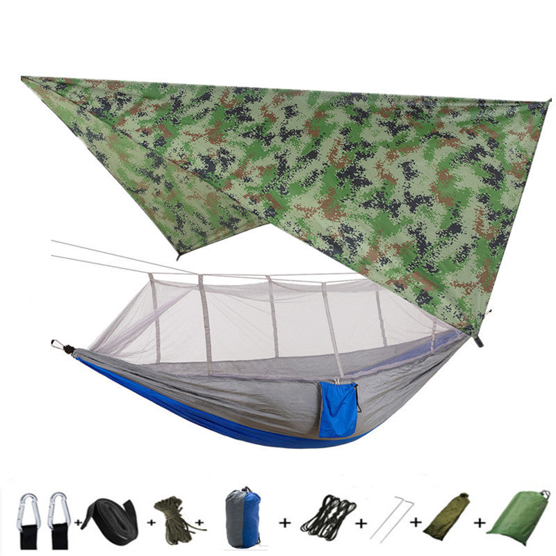 Outdoor Parachute Cloth Hammock Couble with Mosquito Net Light Portable Army Green Insect-proof Camping Aerial Tent