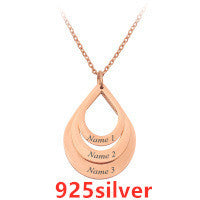 Personalized Family Necklaces Customized Engraved 3 Names Water Drop Pendant