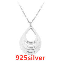 Personalized Family Necklaces Customized Engraved 3 Names Water Drop Pendant