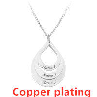 Personalized Family Necklaces Customized Engraved 3 Names Water Drop Pendant