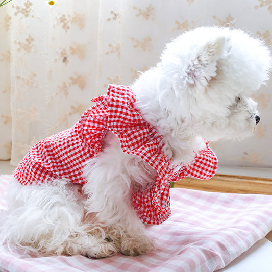 Pet Clothes Red Check Bowknot