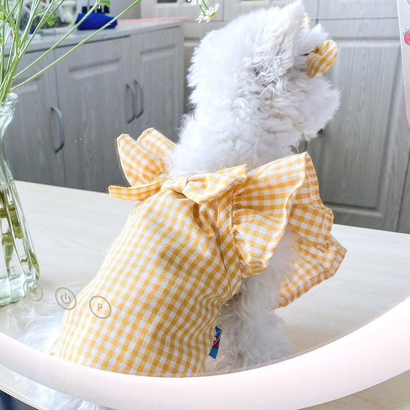Pet Clothes Red Check Bowknot