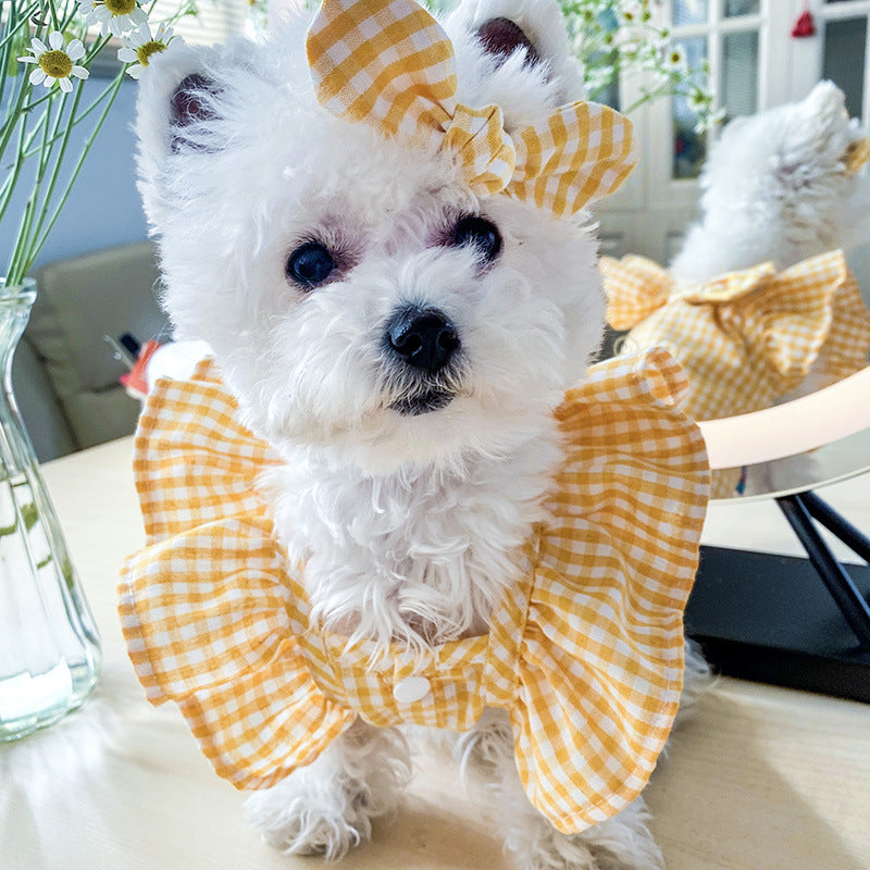 Pet Clothes Red Check Bowknot