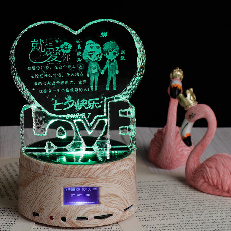 Personalized Gifts Crystal Photo Night Lamp Bluetooth Rotating Color Changing Music Player 3D Inner Carved