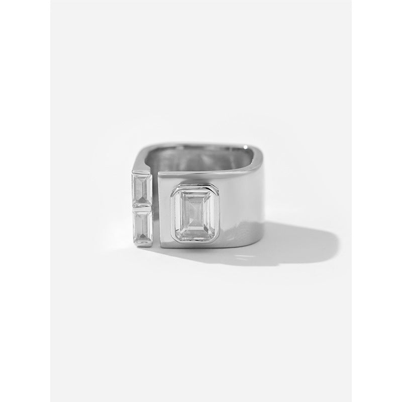 Design Sterling Silver Women's Open Square Zircon Ring