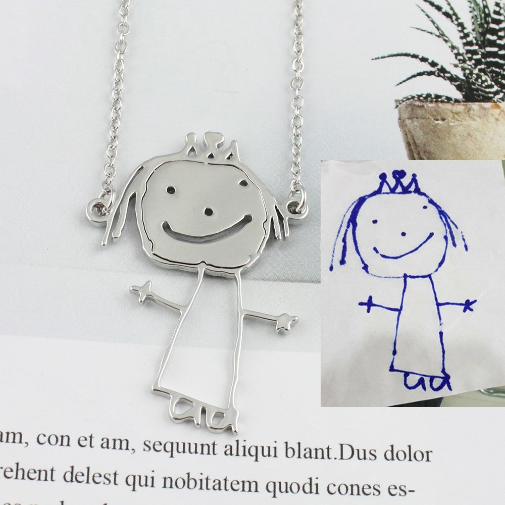 Customized Kids' Art Pendant Family Jewelry Gifts DoodleCharm Necklace Keychain Brooch Bracelet  Stud