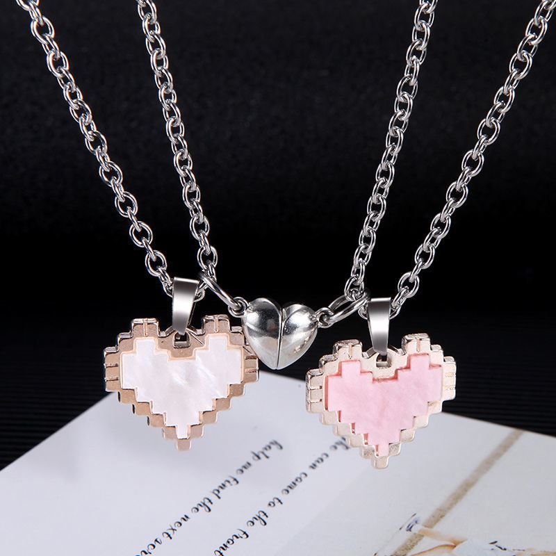 Magnetic Heart-shaped Mosaic Necklace Fashion Personality Couple Love Necklace For Valentine's Day