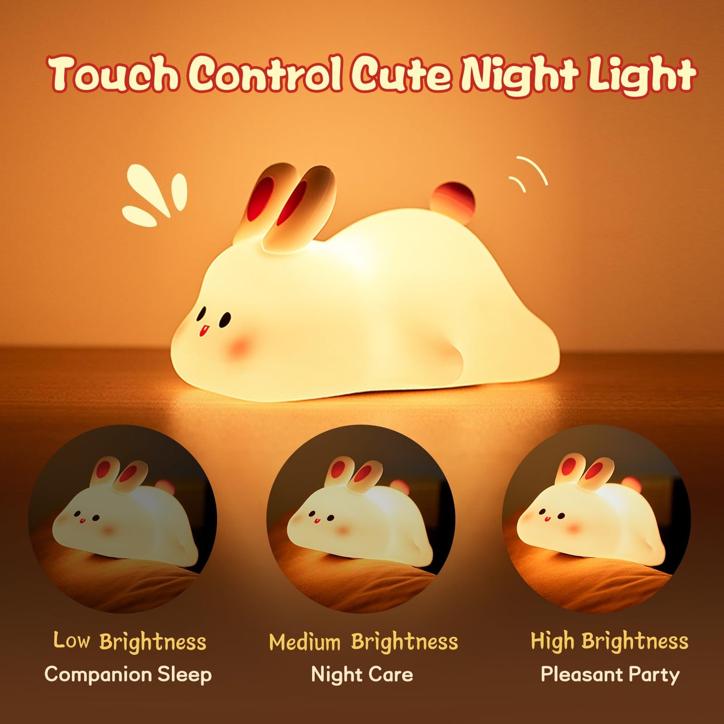 LULU Touch LED Night Light – Soft Silicone Bunny Lamp for Kids Bedroom