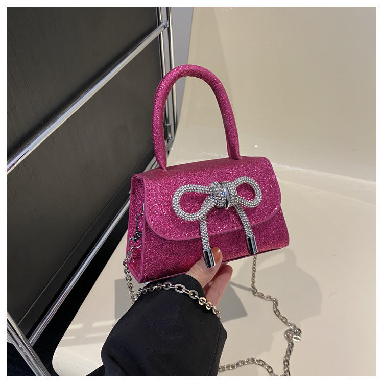 Simple Casual 2024 Bowknot New Fashion Korean Chain Personality Hand-carrying Crossbody Shoulder Small Square Bag