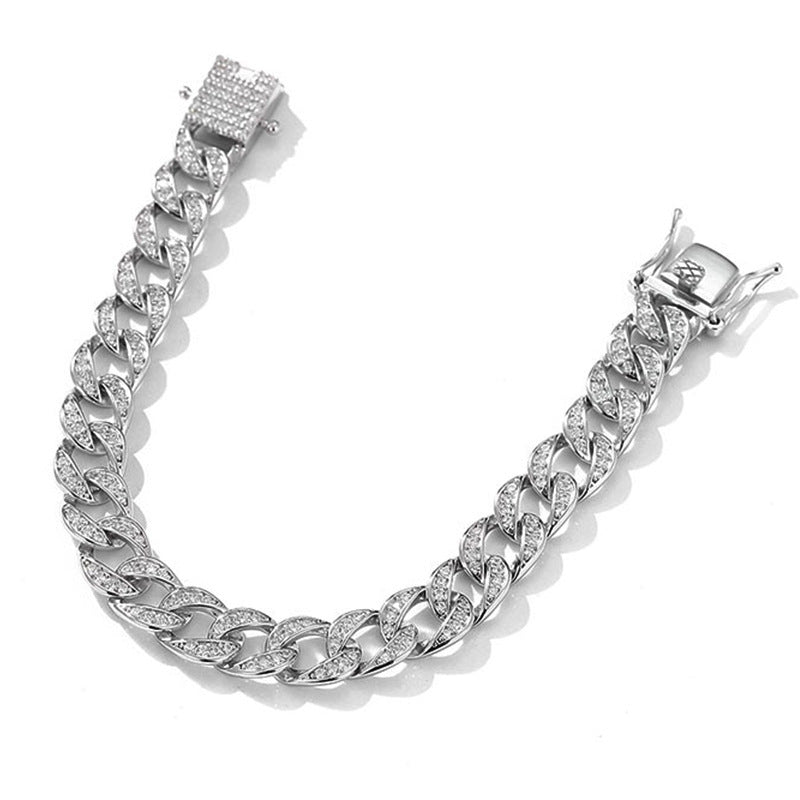 Sterling Silver Moissanite Cuban Link Chain Bracelet Full Diamond