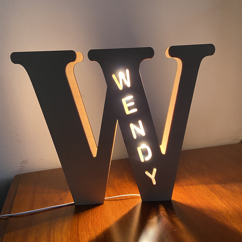 Custom Wooden Engraved USB LED Night Light 24 Letter Bedroom Home Decoration Birthday Gift for Friend Decorative Wall Lamp