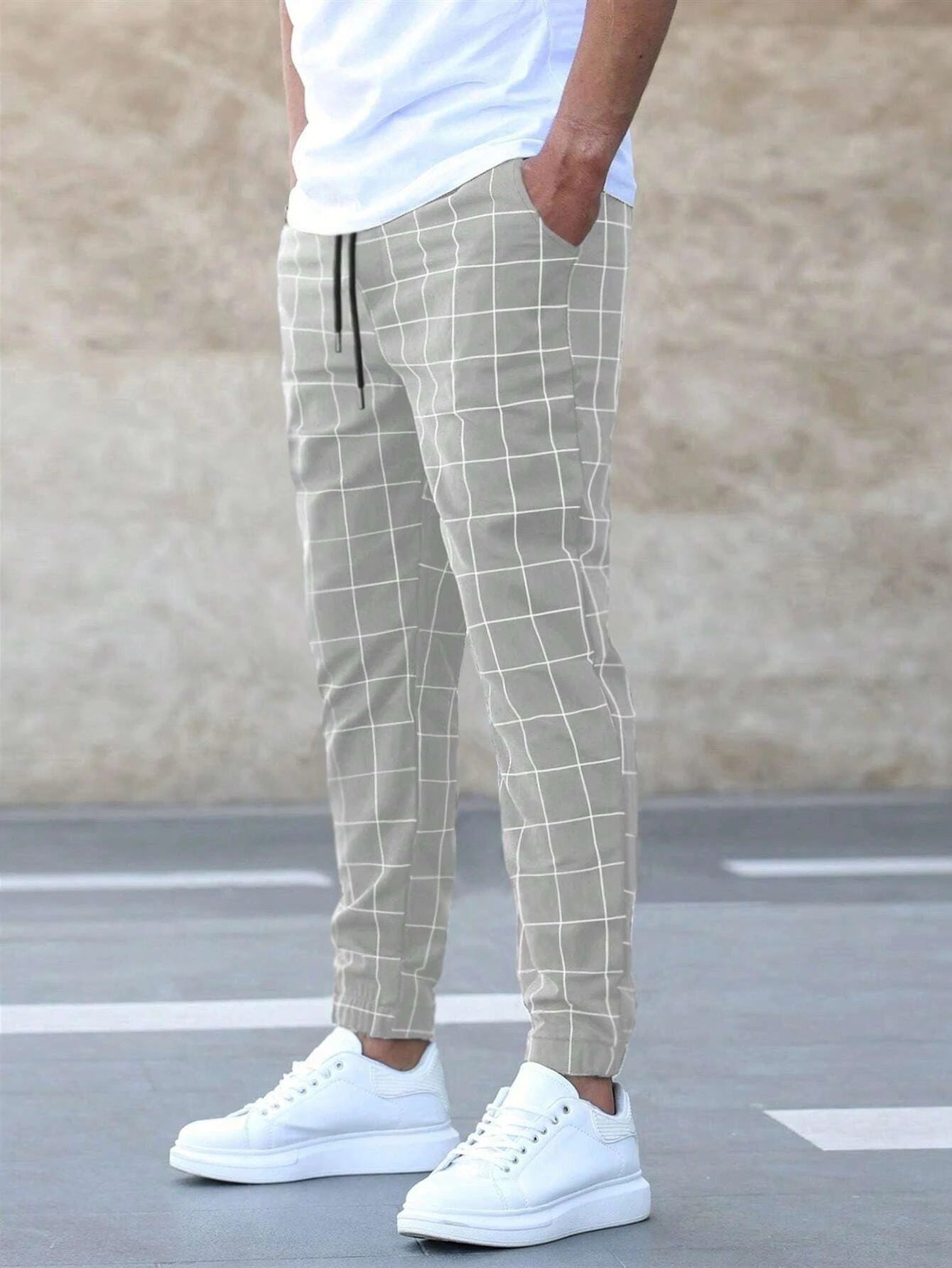 Plaid Print Drawstring Pants
