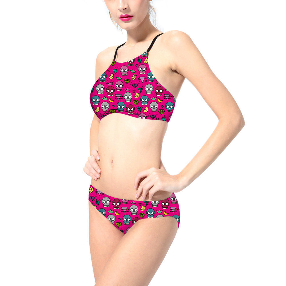 Printed Custom Swimwear No Steel Ring Split Bikini