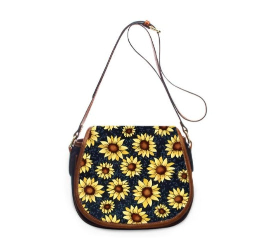 Women's Leather Sunflower Print Shoulder Bag