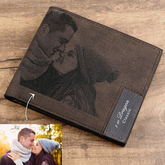 Custom photo carved frosted men's short wallet