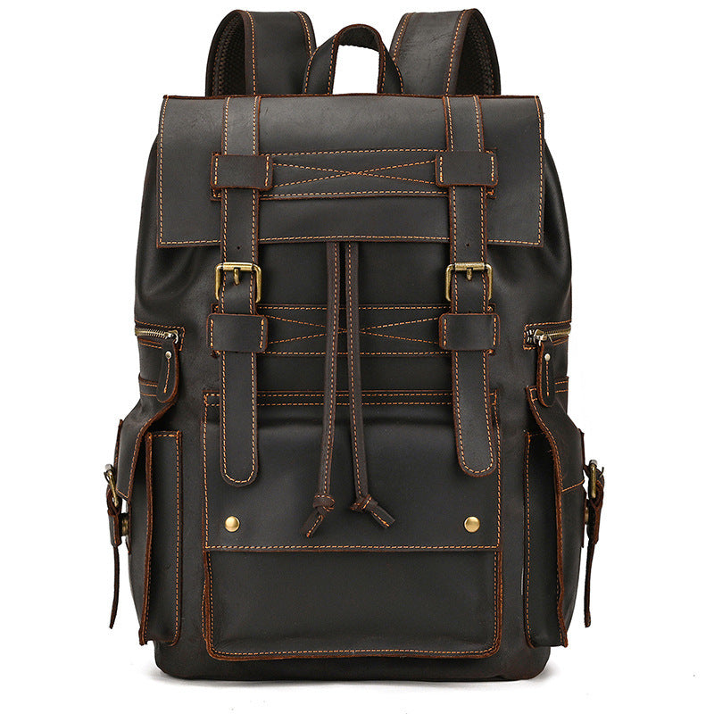 Retro Men's Backpack Cowhide Large Capacity 15-inch Computer Bag