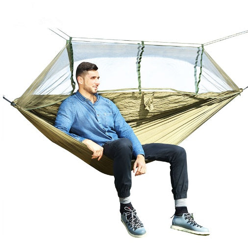 Outdoor Parachute Cloth Hammock Couble with Mosquito Net Light Portable Army Green Insect-proof Camping Aerial Tent