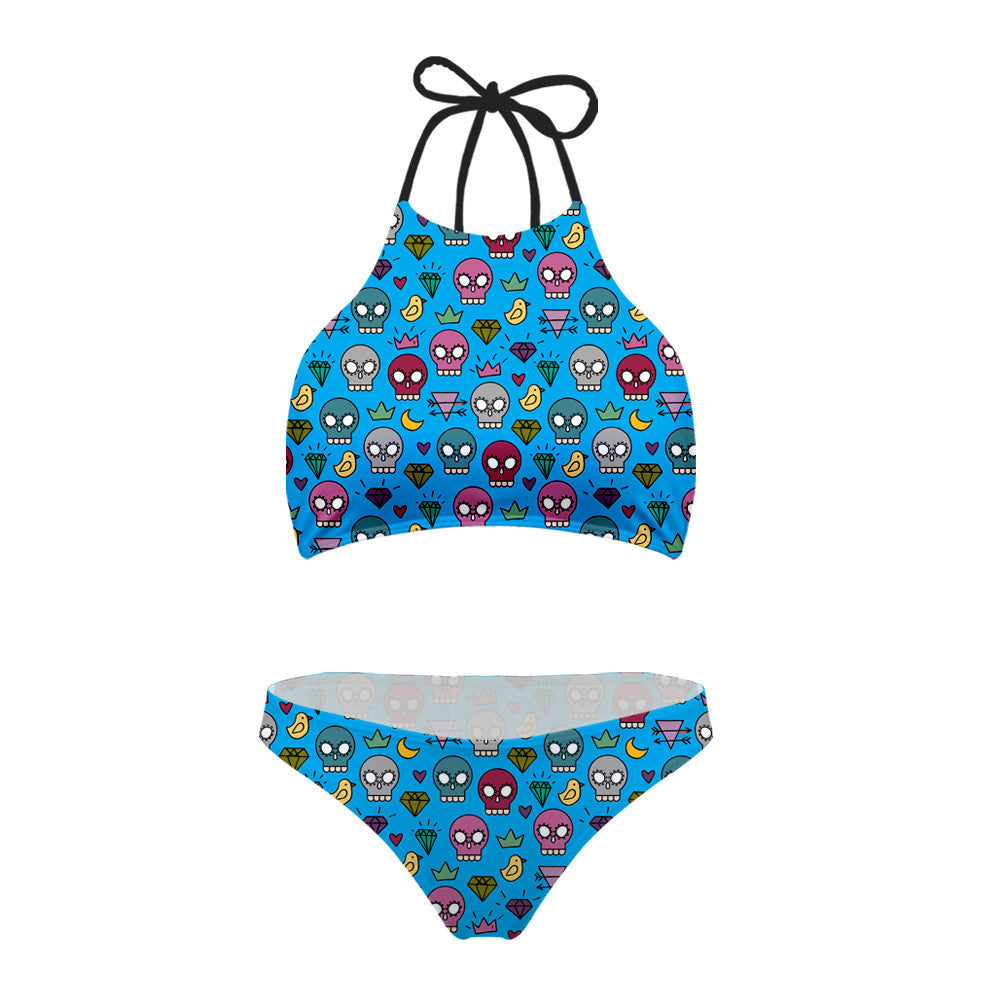 Printed Custom Swimwear No Steel Ring Split Bikini