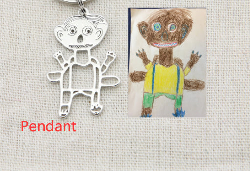 Customized Kids' Art Pendant Family Jewelry Gifts DoodleCharm Necklace Keychain Brooch Bracelet  Stud