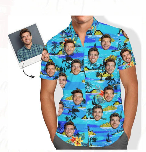 Customized Photo Printed Hawaiian Short Sleeved Casual Shirt