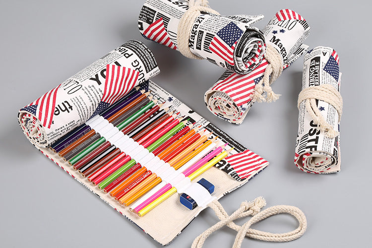 Canvas Pencil Wrap Roll Up Pencil Case Pen Holder Bag Storage Pouch Print with Custom Design