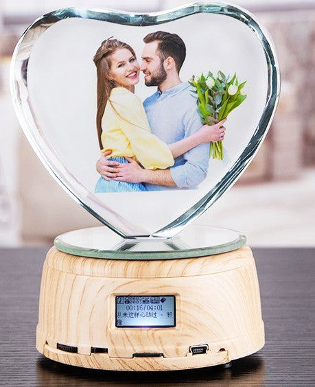 Personalized Gifts Crystal Photo Night Lamp Bluetooth Rotating Color Changing Music Player 3D Inner Carved