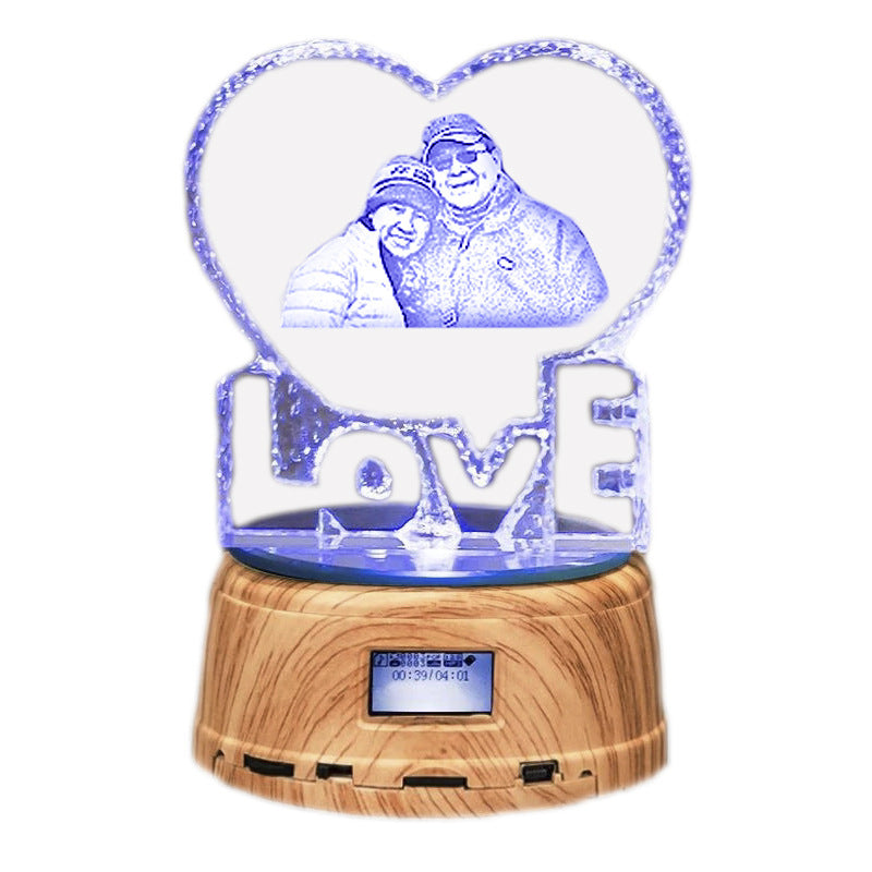 Personalized Gifts Crystal Photo Night Lamp Bluetooth Rotating Color Changing Music Player 3D Inner Carved