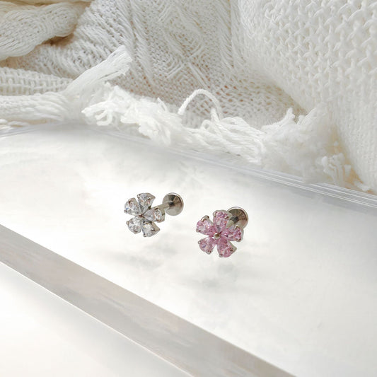 Titanium Alloy Flower Super Zircon Stud Earrings