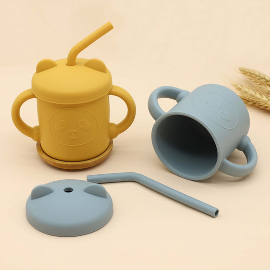 Children's Silicone Panda Cup With Straw Drinking Water
