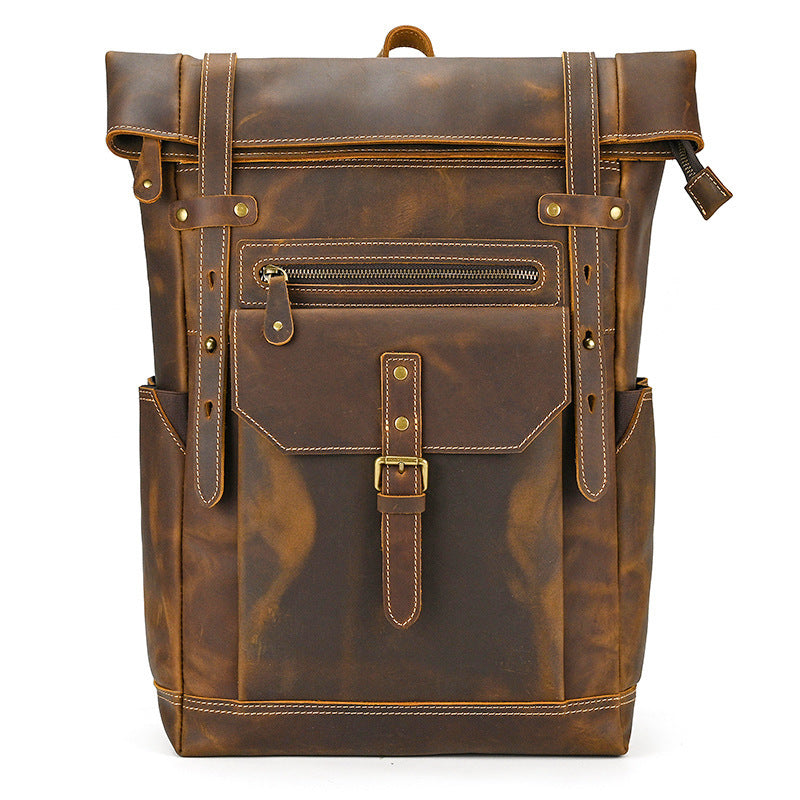 Retro Men's Backpack Cowhide Large Capacity 15-inch Computer Bag