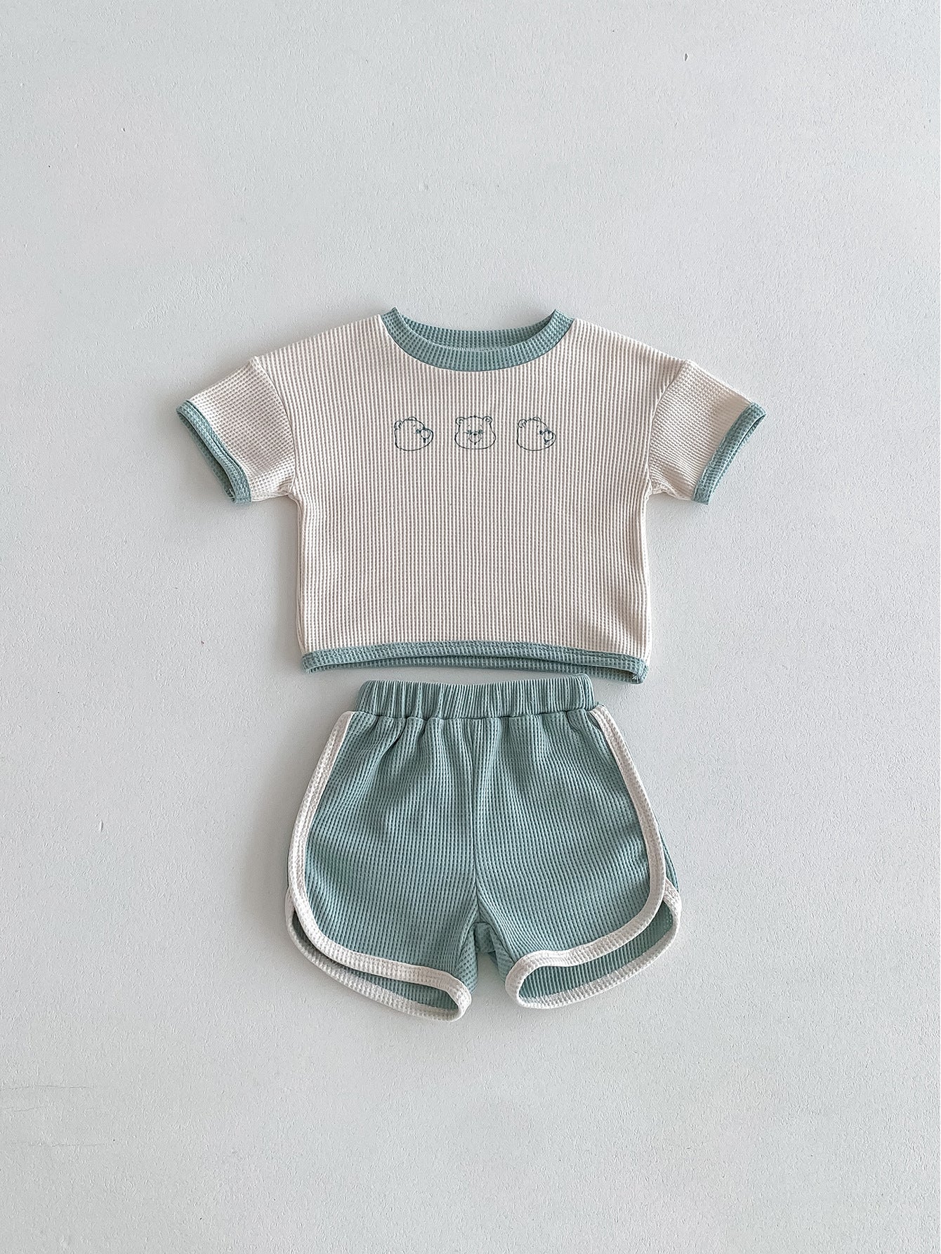 Baby Suit Summer Waffle Bear Two-piece Set